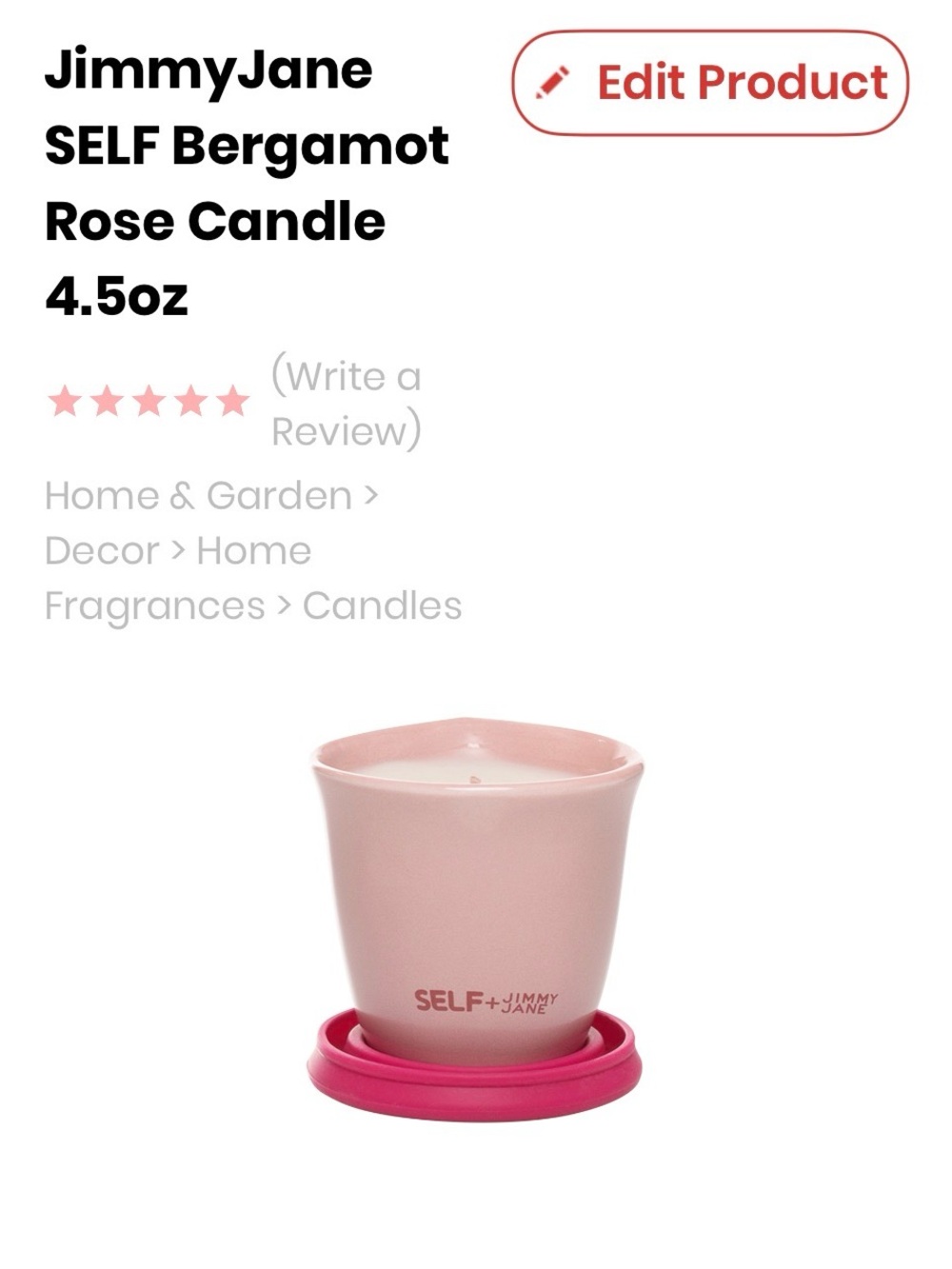 SELF x Bergamot Rose Moisturizing Candle massage 4.5oz new